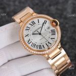 Swiss 2824 Cartier Ballon Bleu 42mm Single Diamond-set Rose Gold Silver Face